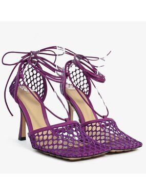 Bottega Veneta Mesh Nappa Stretch Ankle Tie 90mm Sandals Venom EU36